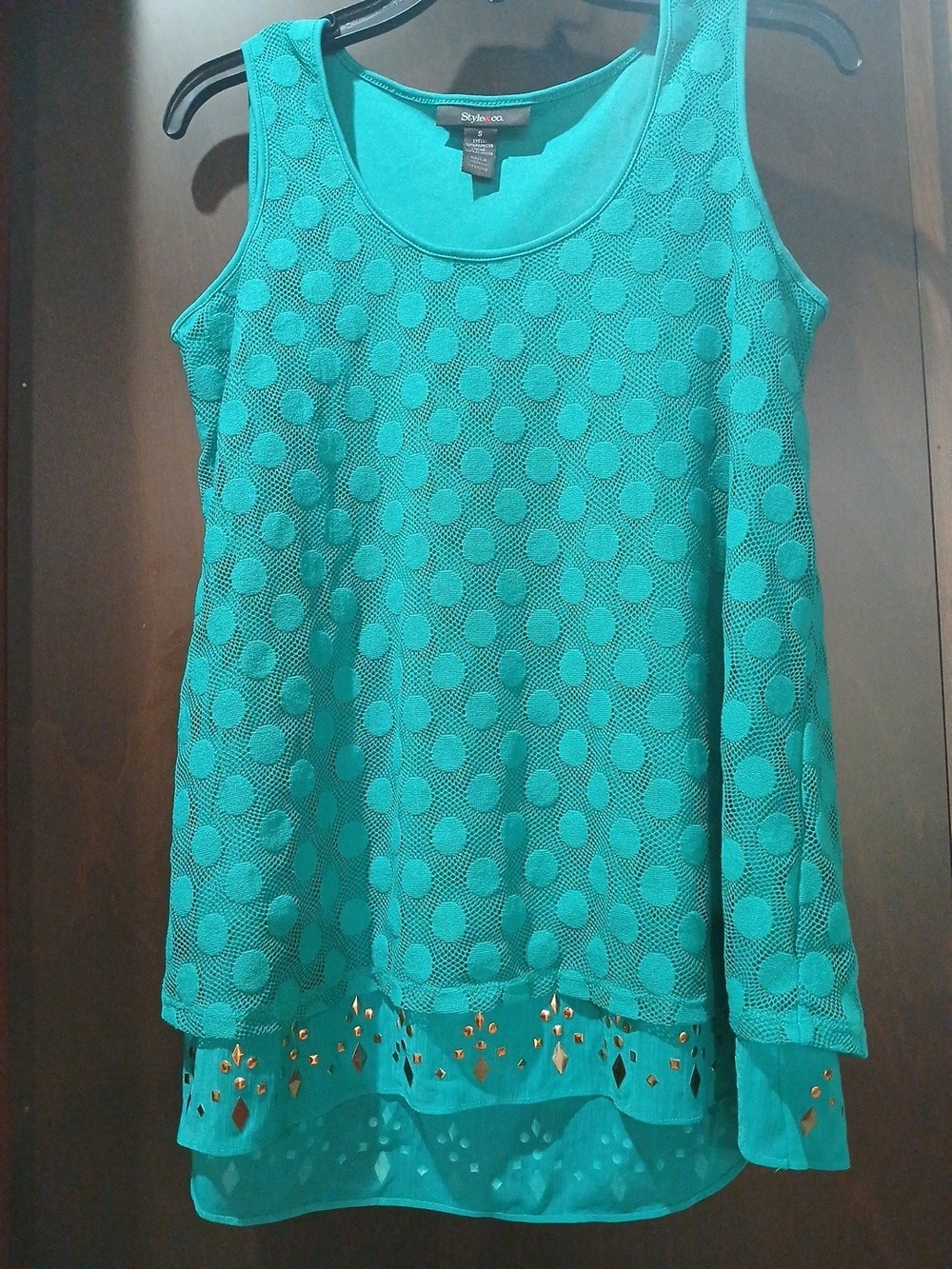 Style & Co. Lined Teal Green Embellished Tank Top